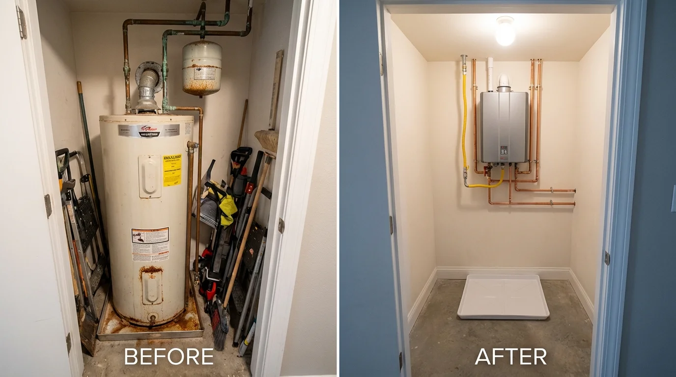 Tank water heater versus wall-mounted tankless unit comparison for Manning, ND homeowners